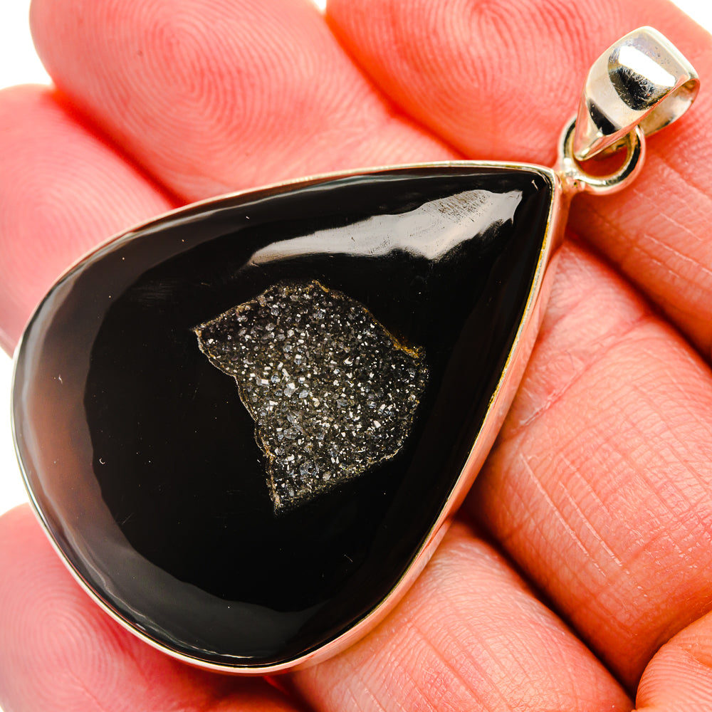 Black Window Agate Pendant 2 1/4" (925 Sterling Silver) PD37020
