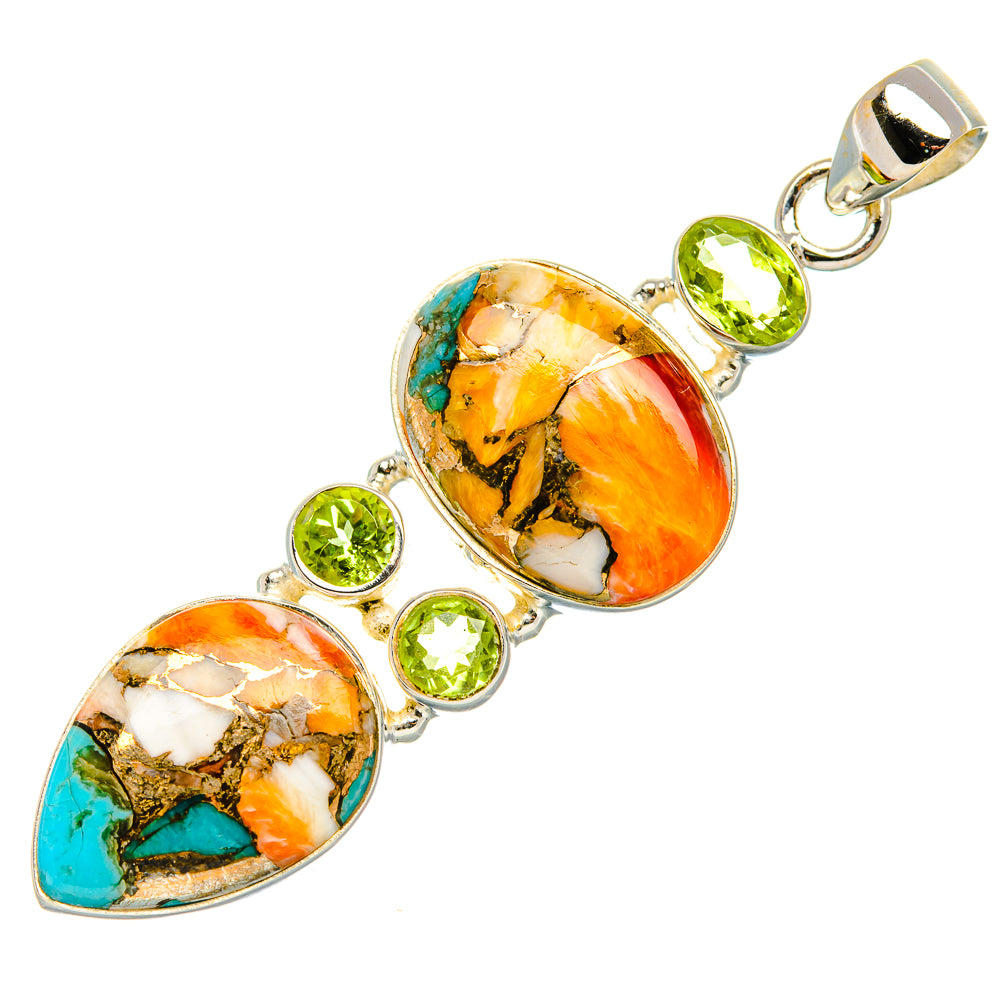 Spiny Oyster Turquoise, Peridot Pendant 2 1/4" (925 Sterling Silver) PD37583