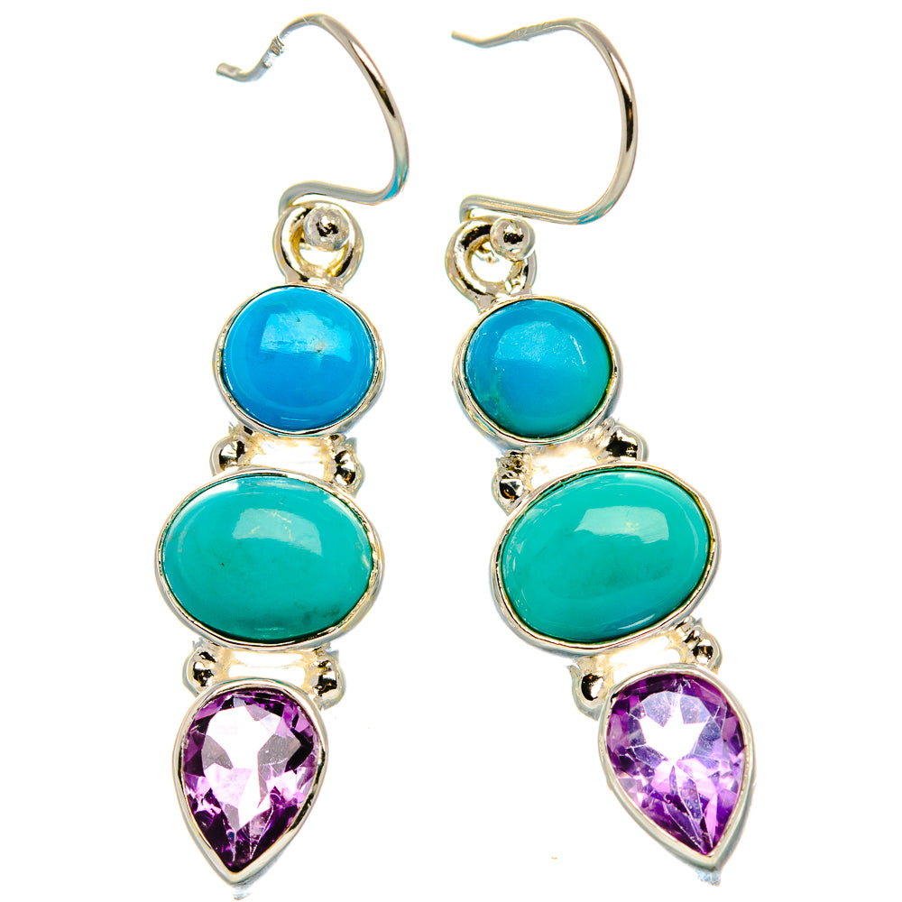 Sleeping Beauty Turquoise, Amethyst Earrings 1 3/4" (925 Sterling Silver) EARR431794