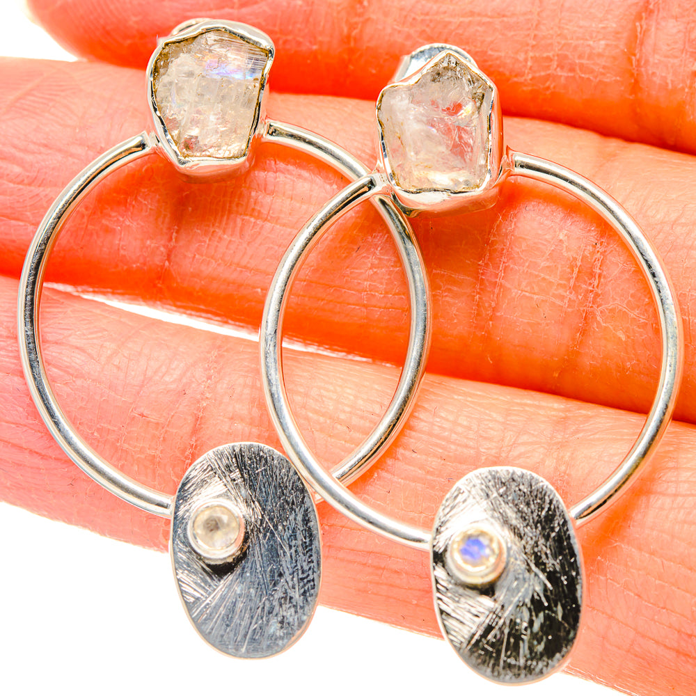 Rough Rainbow Moonstone Earrings 1 3/4" (925 Sterling Silver) EARR431514
