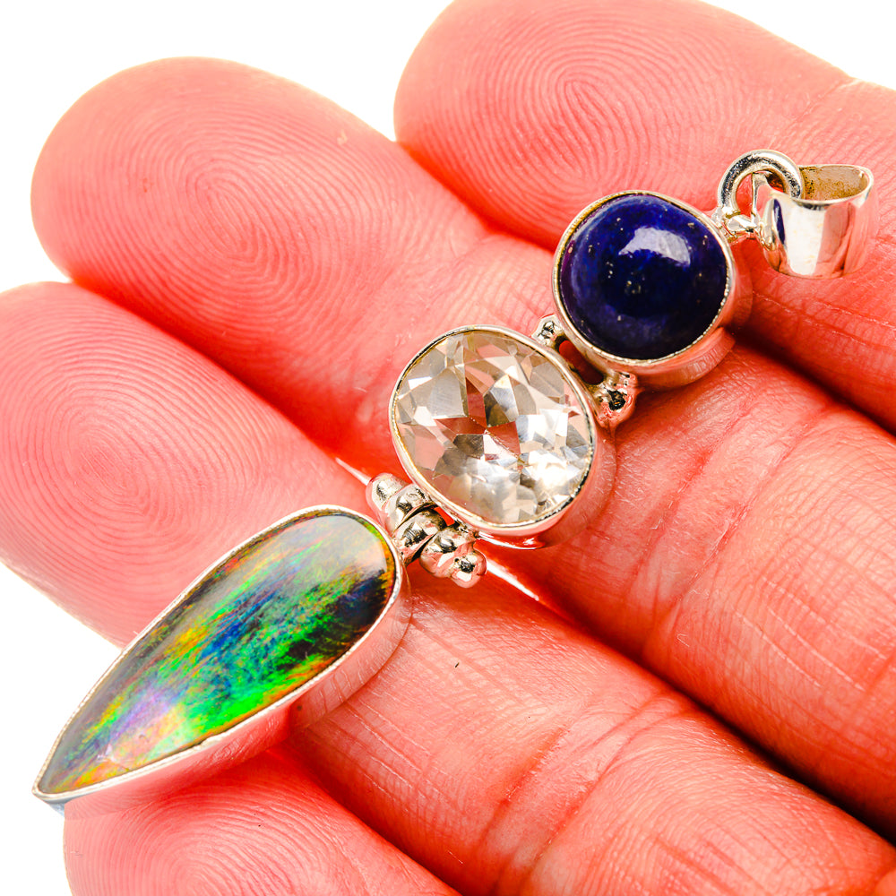 Aura Opal, White Quartz, Lapis Lazuli 925 Sterling Silver Pendant 2 3/8" (925 Sterling Silver) PD37699