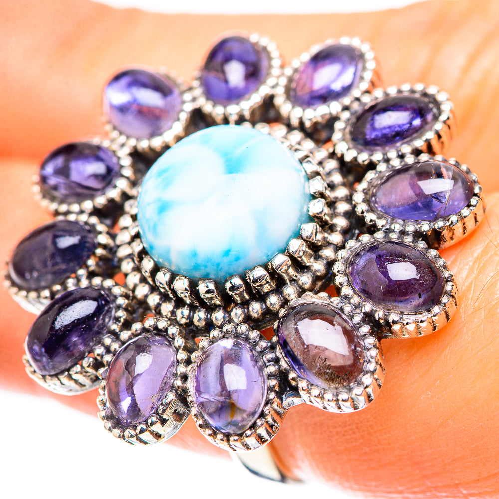 Large Larimar, Tanzanite 925 Sterling Silver Ring Size 6.5 (925 Sterling Silver) RING137525