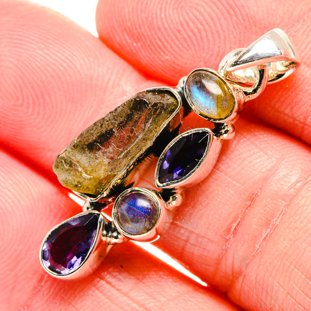 Rough Labradorite, Amethyst Pendant 1 1/2" (925 Sterling Silver) PD36787