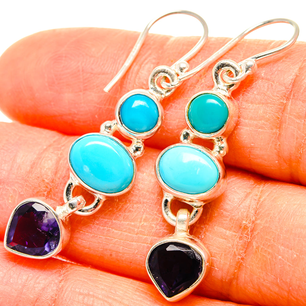 Sleeping Beauty Turquoise, Tanzanite Earrings 1 3/4" (925 Sterling Silver) EARR431595