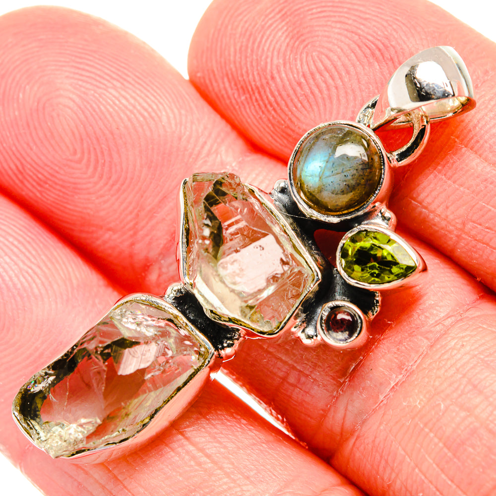 Rough Green Amethyst, Labradorite, Peridot Pendant 1 3/4" (925 Sterling Silver) PD36771