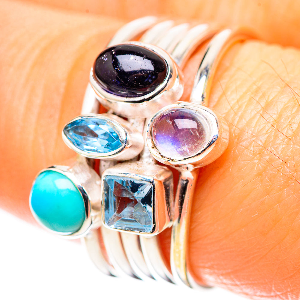 Black Onyx, Amethyst, Blue Topaz, Rainbow Moonstone Ring Size 8 (925 Sterling Silver) RING136802
