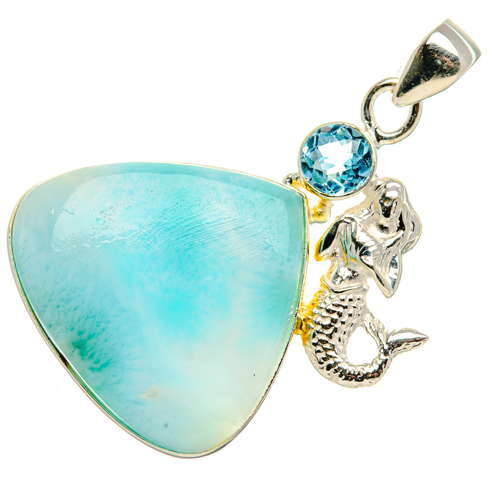 Larimar, Blue Topaz 925 Sterling Silver Pendant 1 3/4" (925 Sterling Silver) PD37619