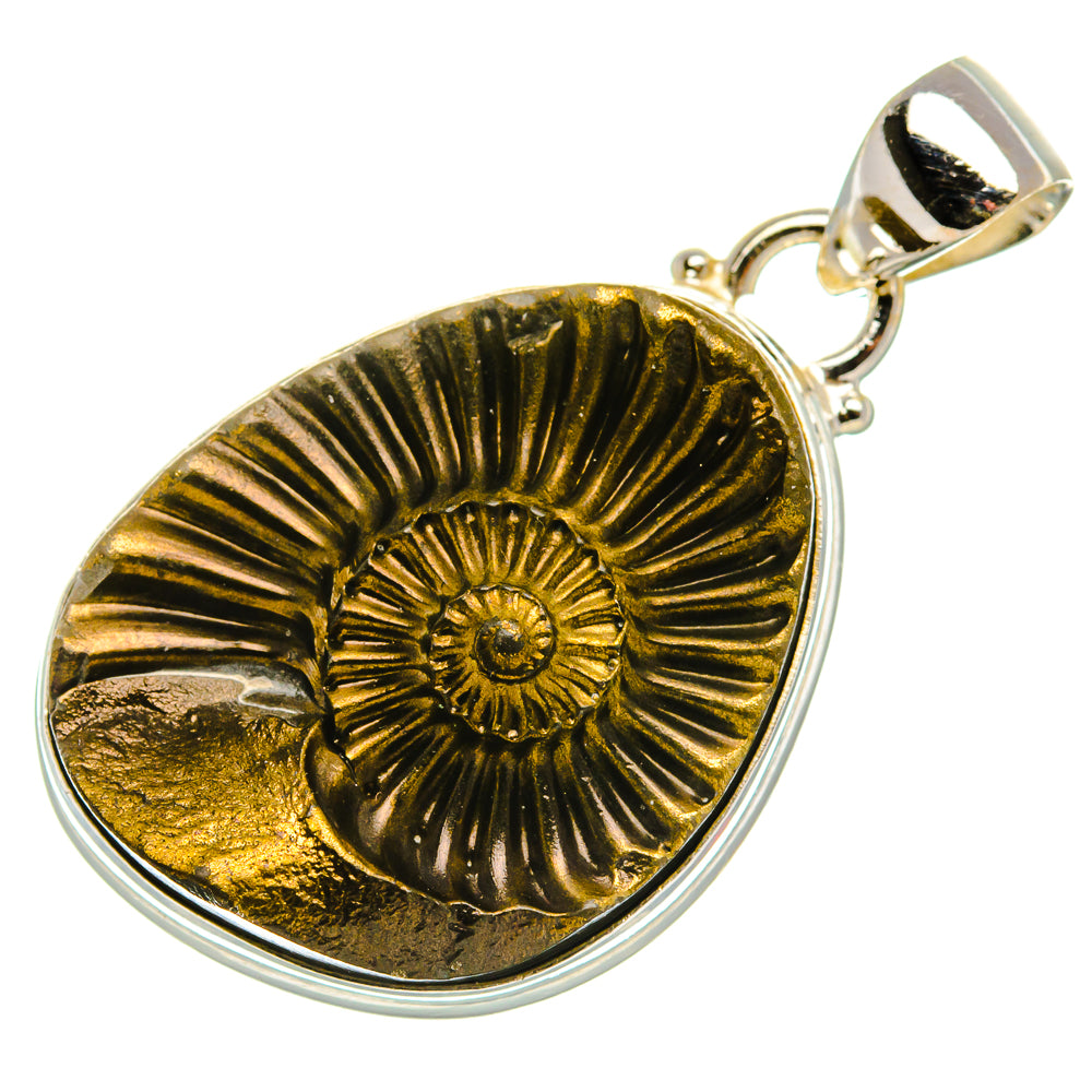 Pyrite Fossil Pendant 1 3/8" (925 Sterling Silver) PD37581