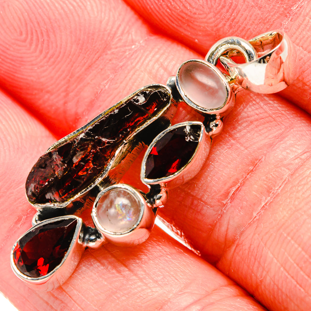 Rough Garnet, Rose Quartz Pendant 1 1/2" (925 Sterling Silver) PD36790