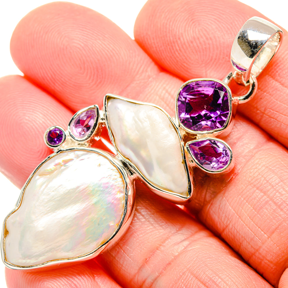 Mother Of Pearl, Amethyst Pendant 2 1/2" (925 Sterling Silver) PD36309
