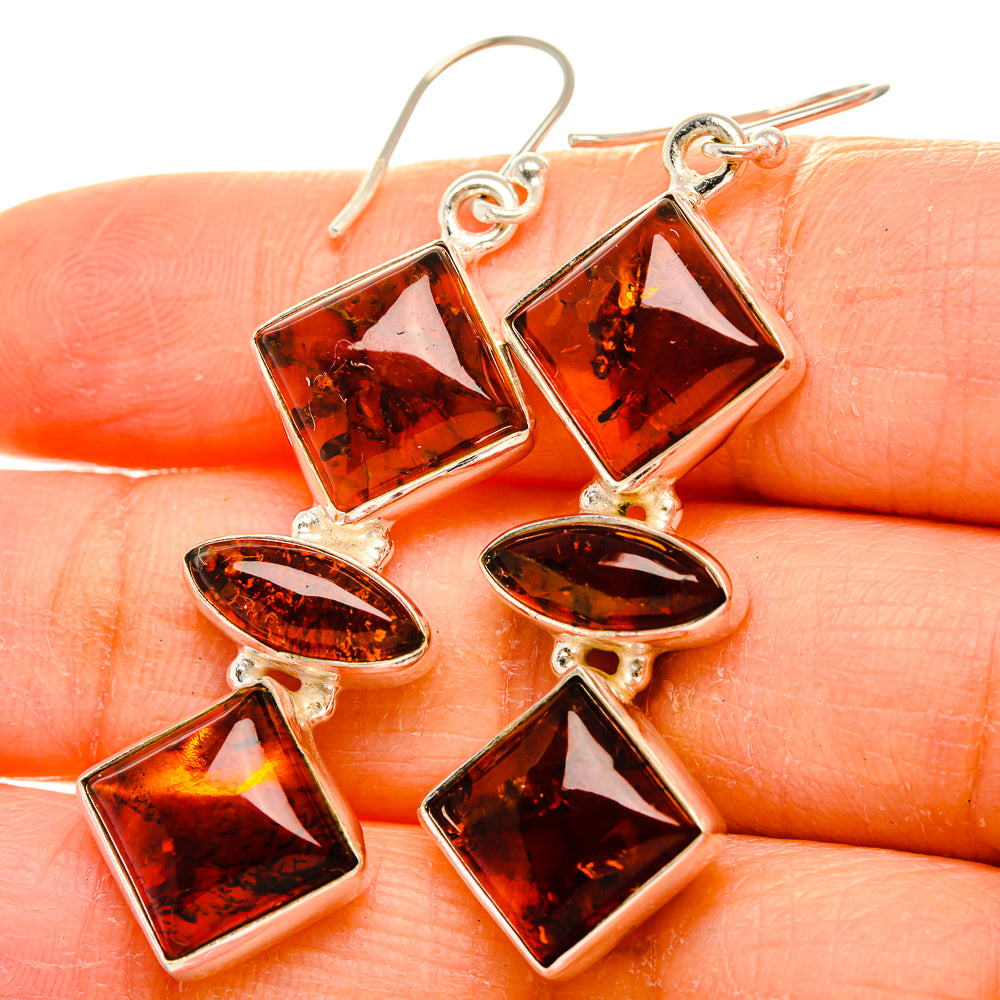 Anasilvercos Baltic Amber Earrings 2" (925 Sterling Silver)