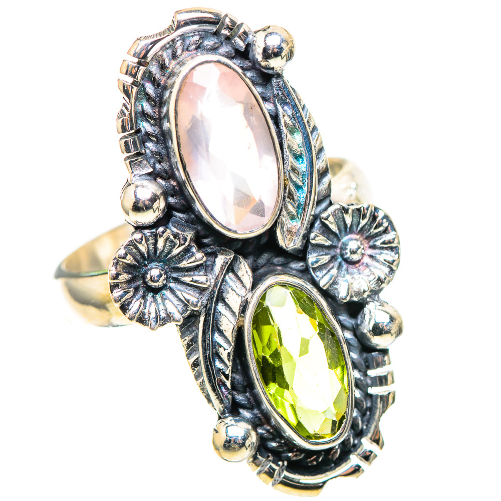 Rose Quartz, Peridot Ring Size 7.25 (925 Sterling Silver) RING136899