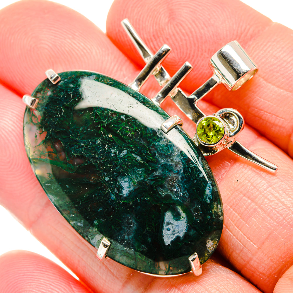 Green Moss Agate, Peridot Pendant 1 1/2" (925 Sterling Silver) PD36337