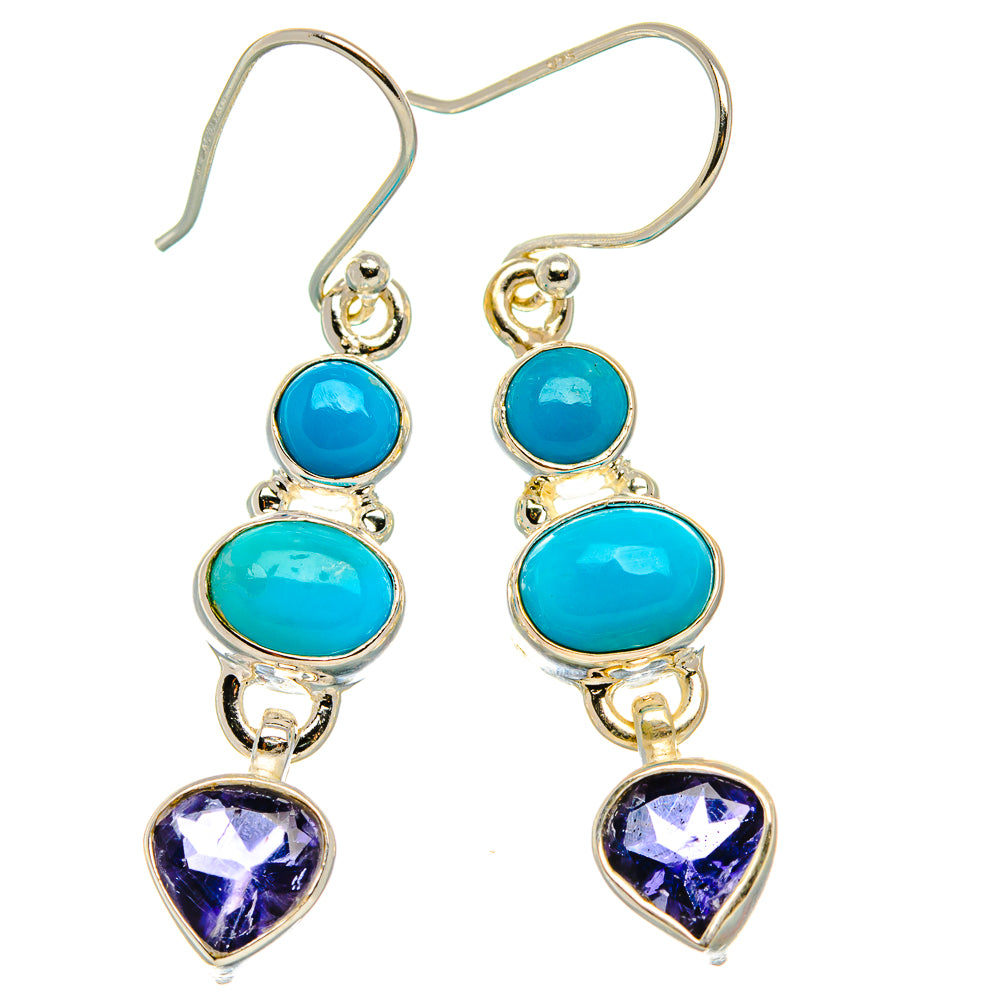 Sleeping Beauty Turquoise, Tanzanite Earrings 1 3/4"  (925 Sterling Silver) EARR431660