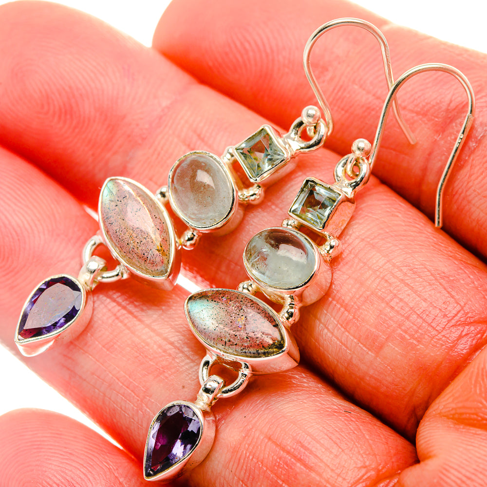 Labradorite, Tanzanite, Aquamarine, Blue Topaz Earrings 1 7/8" (925 Sterling Silver) EARR431871