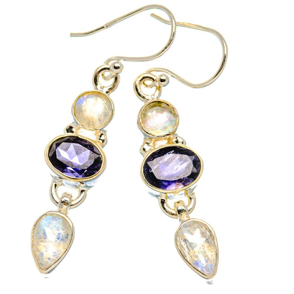 Tanzanite, Rainbow Moonstone Earrings 1 3/4"  (925 Sterling Silver) EARR431638