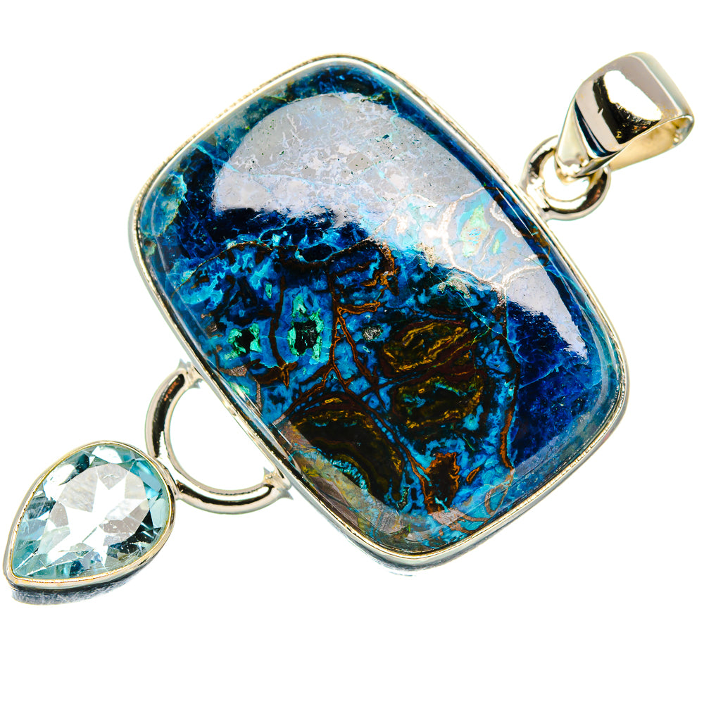 Shattuckite In Chrysocolla, Blue Topaz Pendant 2" (925 Sterling Silver) PD37068