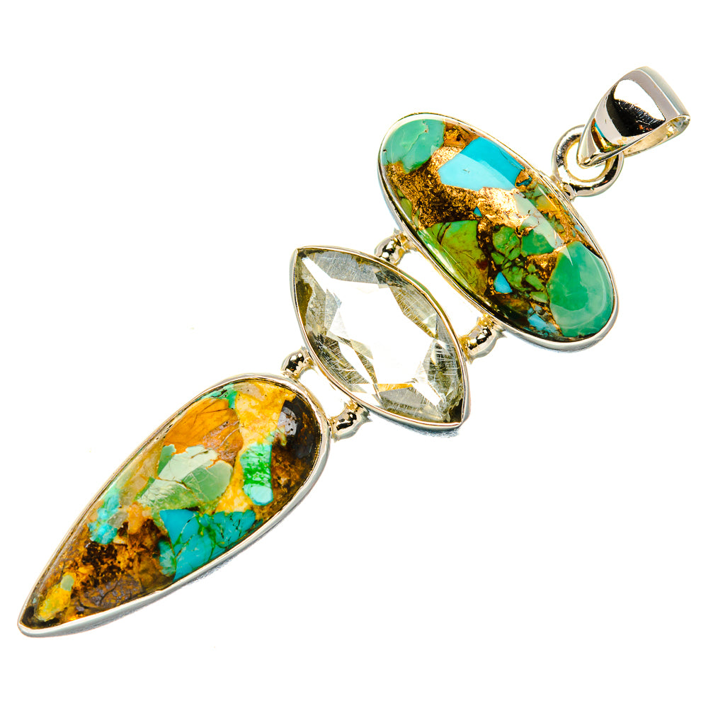 Kingman Mohave Turquoise, White Quartz Pendant 2 1/4"  (925 Sterling Silver) PD37178