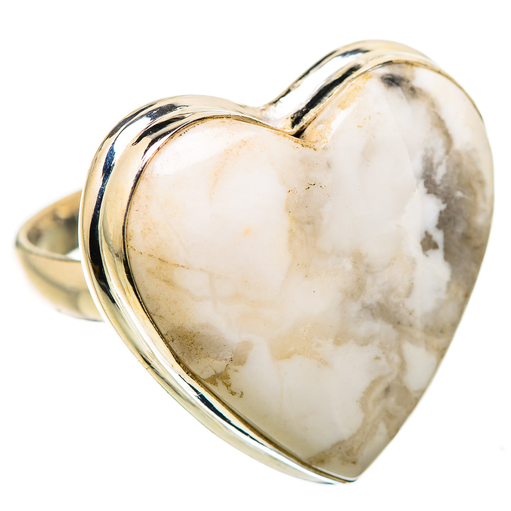 Anasilvercos Large Howlite Ring Size 10 (925 Sterling Silver)