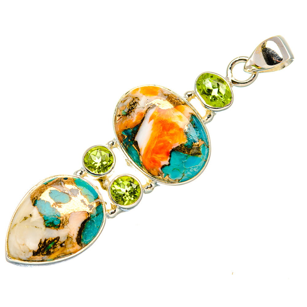 Spiny Oyster Turquoise, Peridot 925 Sterling Silver Pendant 2 3/8" (925 Sterling Silver) PD37698