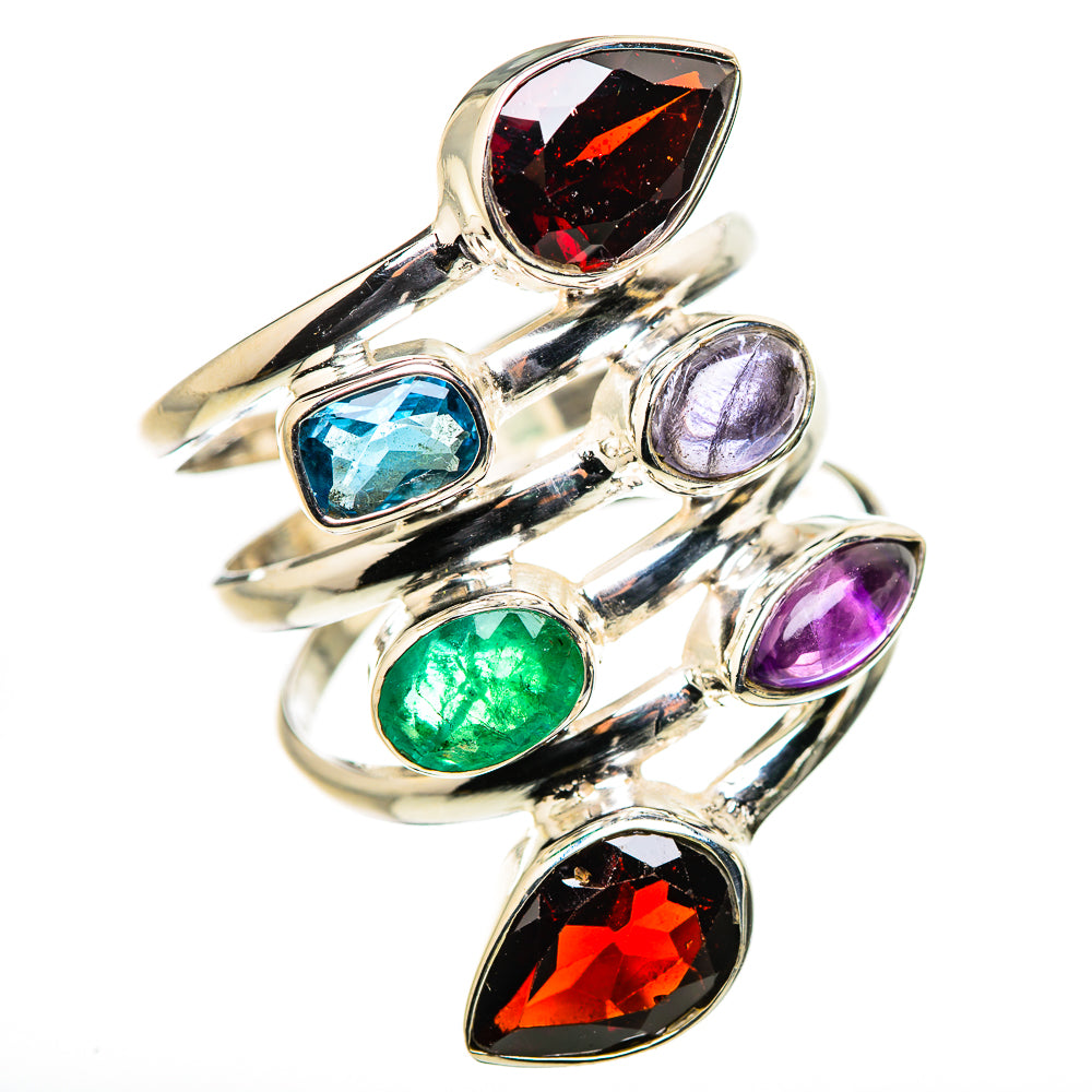 Large Garnet, Emerald, Tanzanite, Blue Topaz, Amethyst Ring Size 9.75 (925 Sterling Silver) RING134708