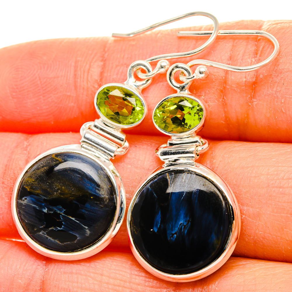 Anasilvercos Pietersite, Peridot Earrings 1 3/4" (925 Sterling Silver)