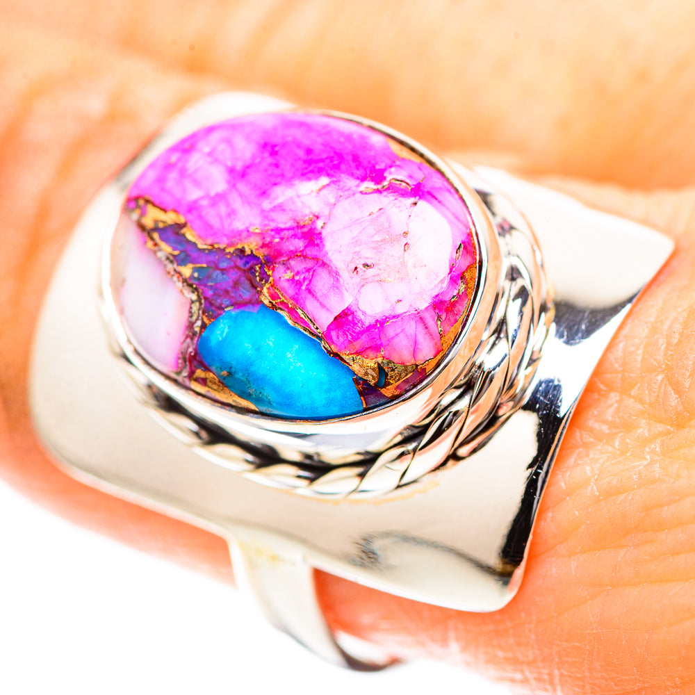 Kingman Pink Dahlia Turquoise 925 Sterling Silver Ring Size 9.25 (925 Sterling Silver) RING137266