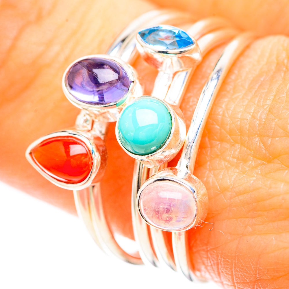 Larimar, Tanzanite, Carnelian, Blue Topaz, Rainbow Moonstone Ring Size 9.25 (925 Sterling Silver) RING137051