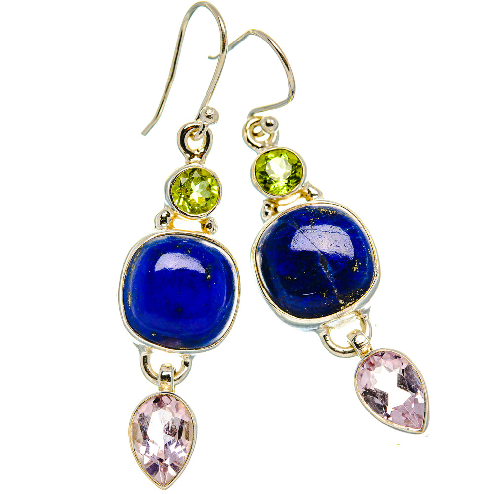 Lapis Lazuli, Kunzite, Peridot Earrings 1 7/8" (925 Sterling Silver) EARR431865