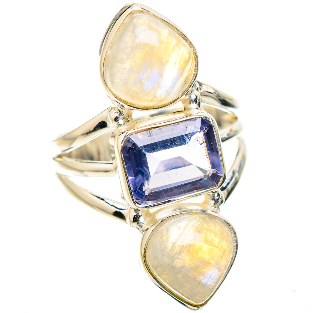Anasilvercos Faceted Tanzanite, Rainbow Moonstone Ring Size 6.75 (925 Sterling Silver)
