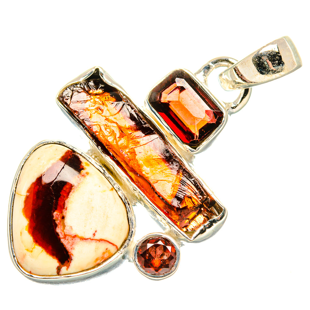 Mexican Fire Opal, Garnet Pendant 1 1/2" (925 Sterling Silver) PD36809