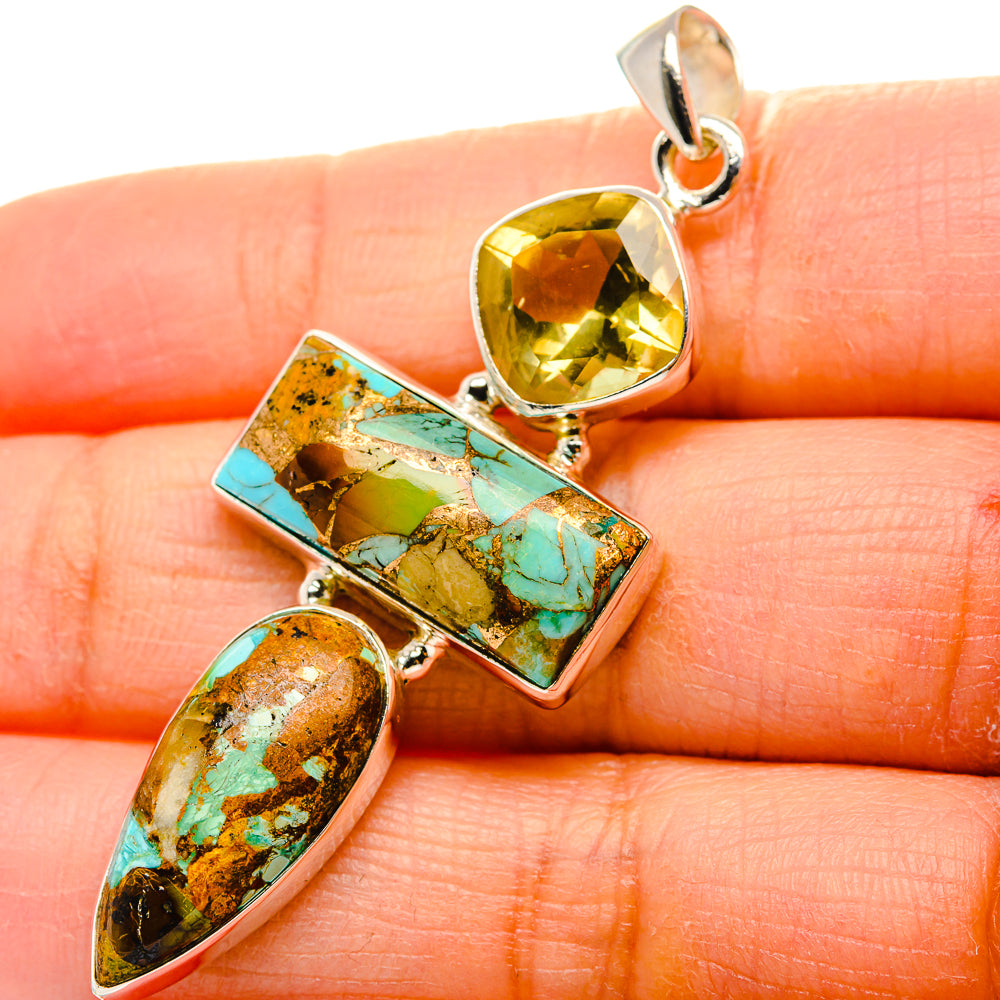 Kingman Mohave Turquoise, Citrine Pendant 2 1/4"  (925 Sterling Silver) PD37237