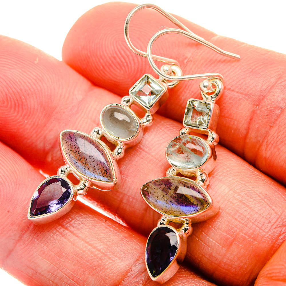 Labradorite, Amethyst, Aquamarine, Blue Topaz 925 Sterling Silver Earrings 1 3/4" (925 Sterling Silver) EARR431936