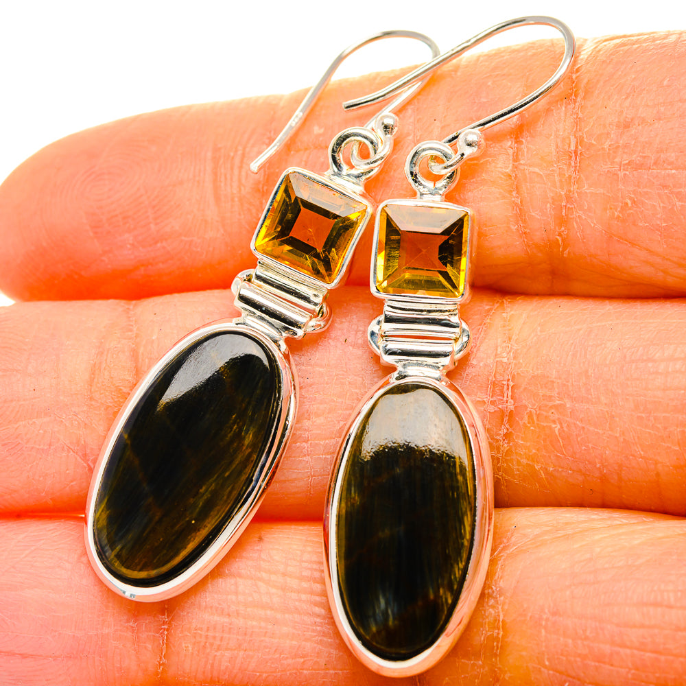 Pietersite, Citrine 925 Sterling Silver Earrings 2" Ana Co E431749