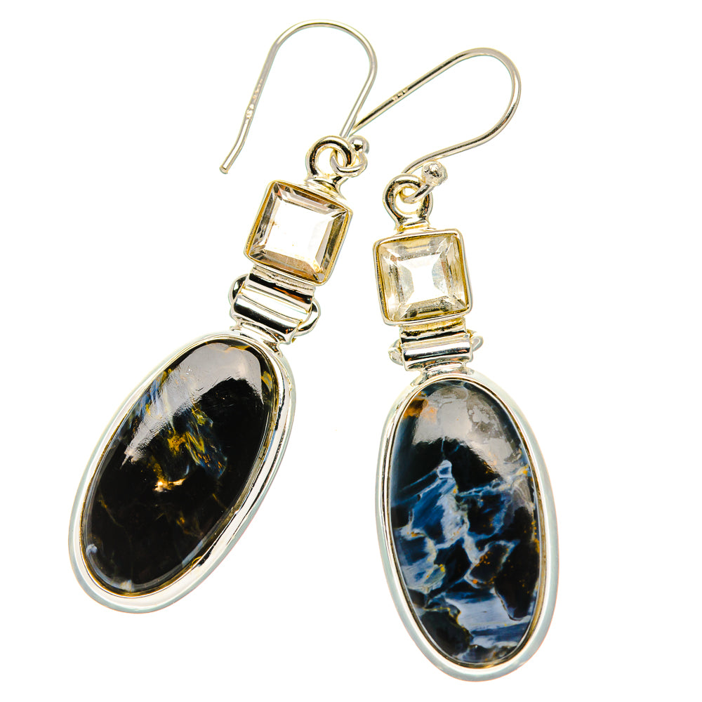 Pietersite, White Quartz Earrings 2"  (925 Sterling Silver) EARR431636