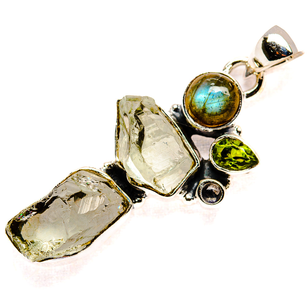Rough Green Amethyst, Labradorite, Peridot Pendant 1 3/4" (925 Sterling Silver) PD36771