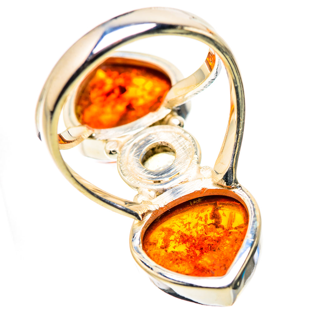 Large Baltic Amber, Rainbow Moonstone Ring Size 6.75 (925 Sterling Silver) RING134716