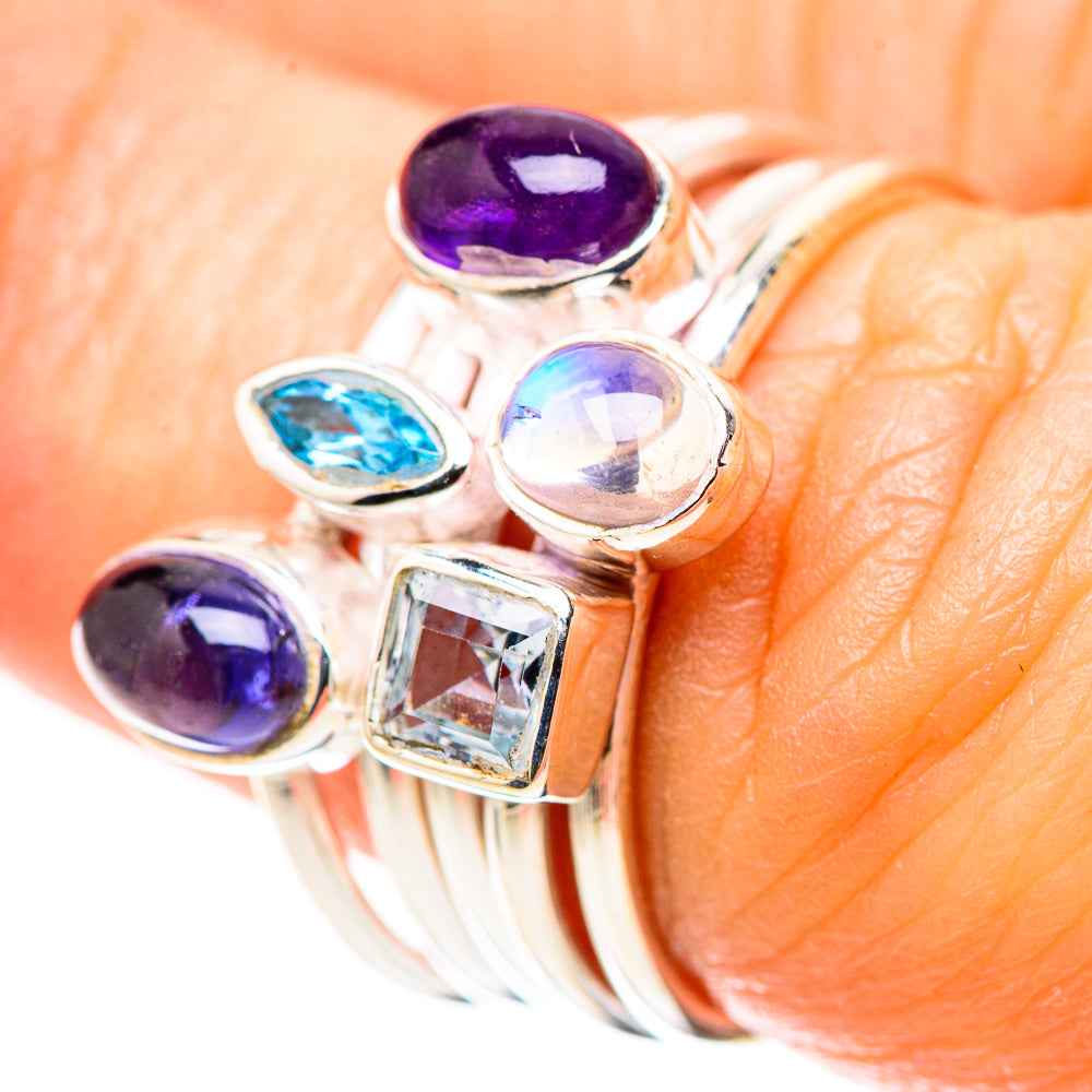 Amethyst, Tanzanite, Blue Topaz, Rainbow Moonstone Ring Size 7 (925 Sterling Silver) RING136901