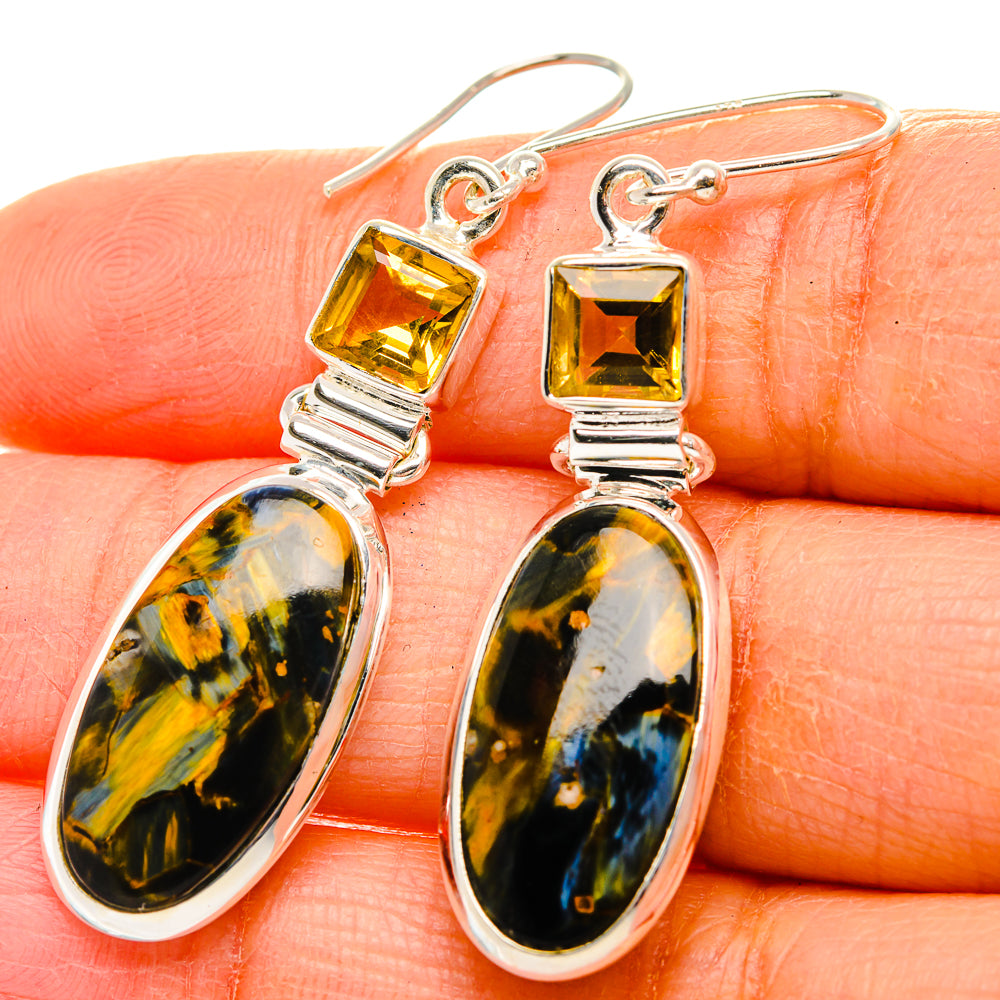 Pietersite, Citrine Earrings 2" (925 Sterling Silver) EARR431731
