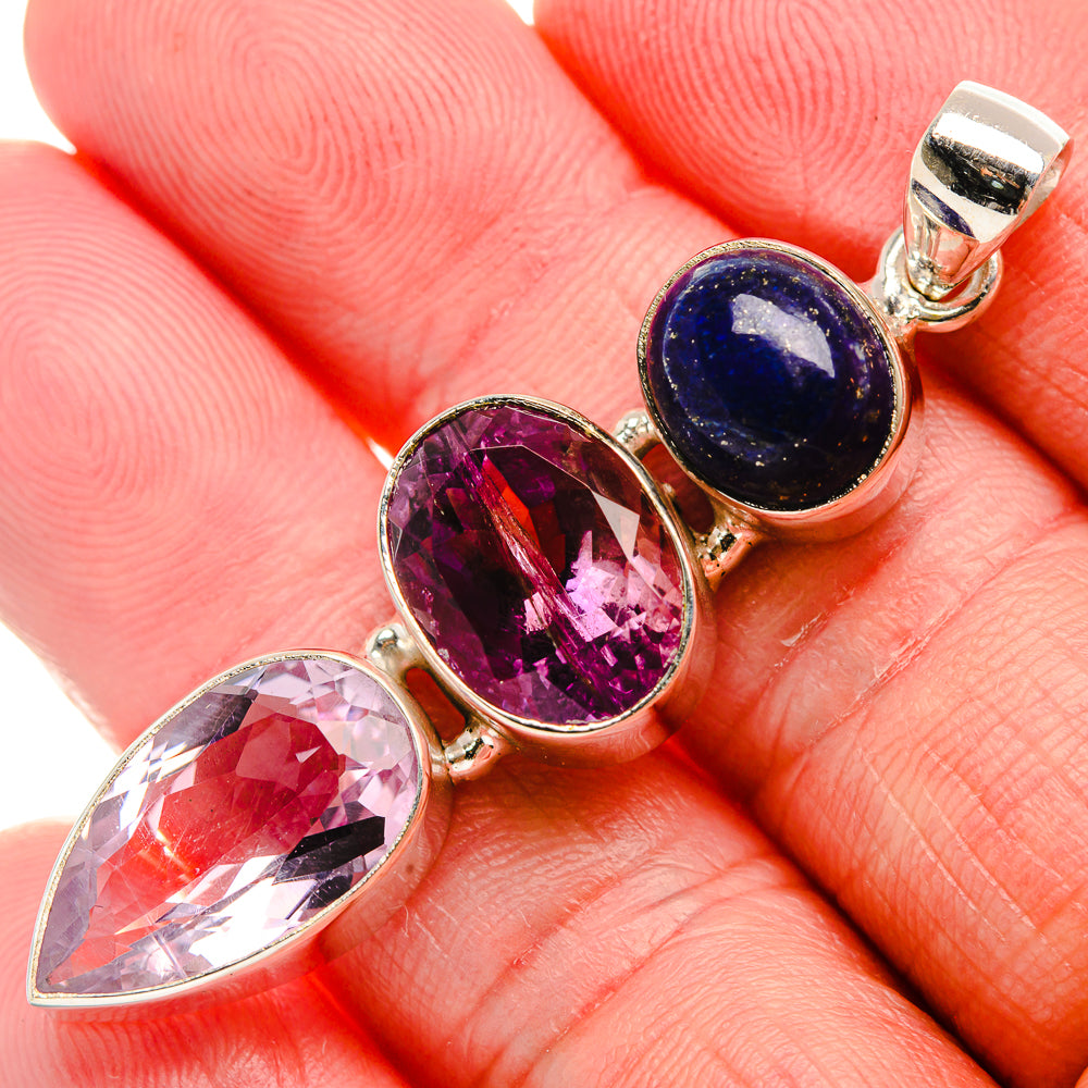 Faceted Amethyst, Lapis Lazuli Pendant 2 1/8" (925 Sterling Silver) PD37530