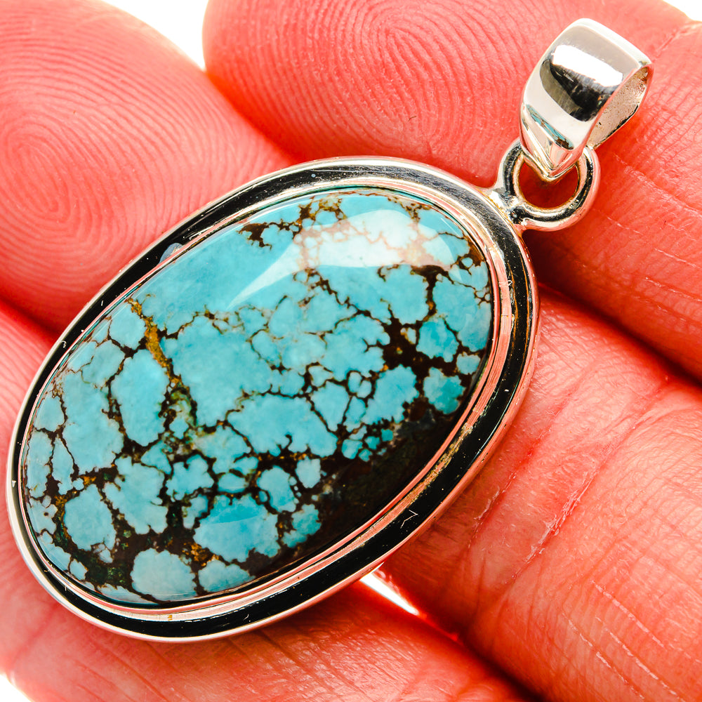 Tibetan Turquoise Pendant 1 3/4" (925 Sterling Silver) PD37140