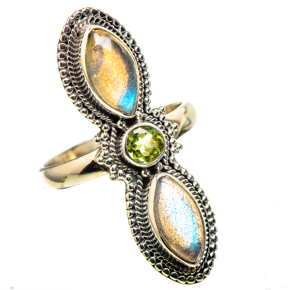 Large Labradorite, Peridot 925 Sterling Silver Ring Size 9.75 (925 Sterling Silver) RING137794