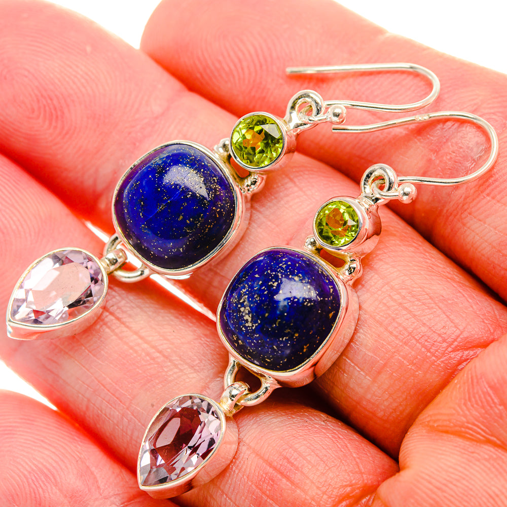 Lapis Lazuli, Pink Amethyst, Peridot 925 Sterling Silver Earrings 2" (925 Sterling Silver) EARR431916