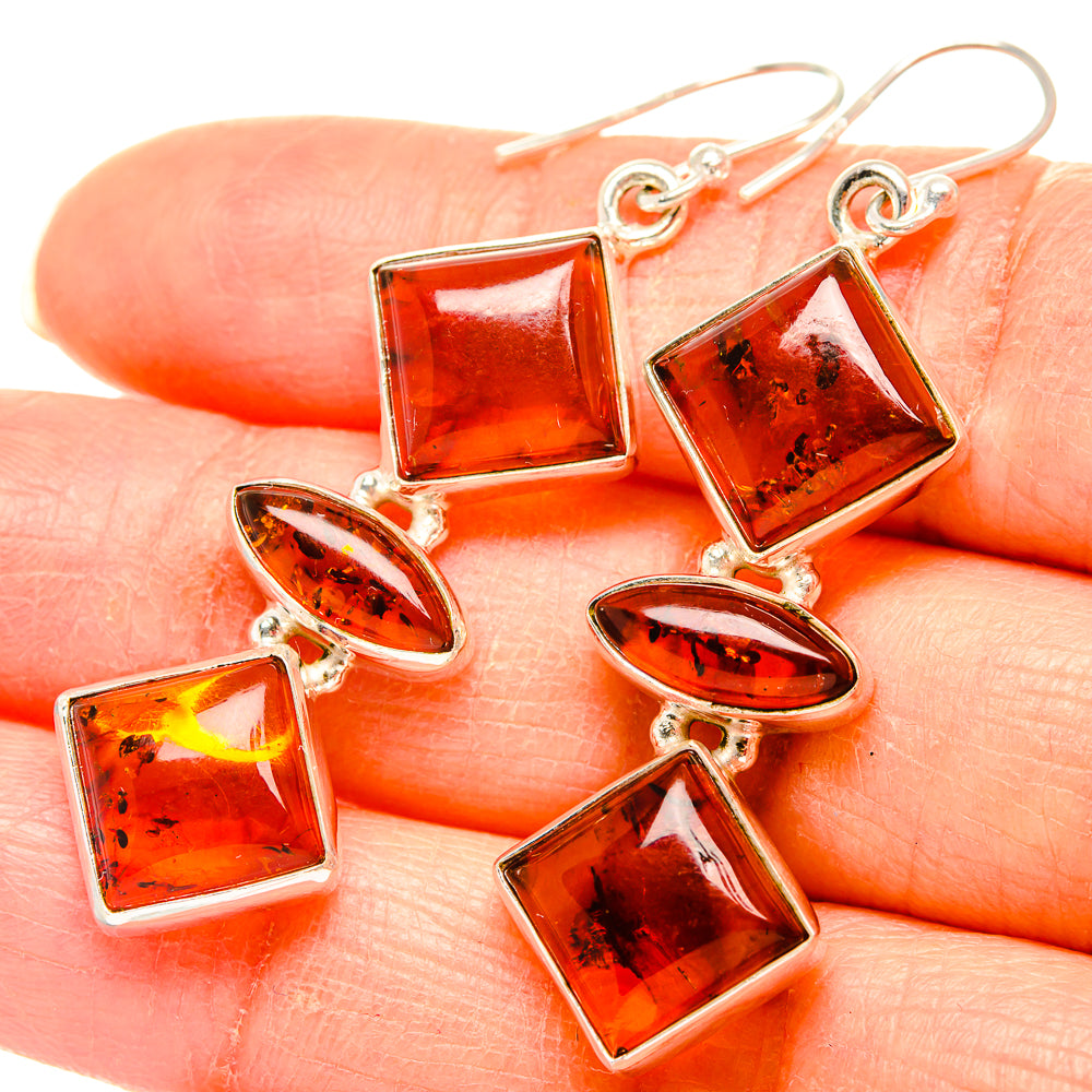 Baltic Amber Earrings 2 1/4" (925 Sterling Silver) EARR431611