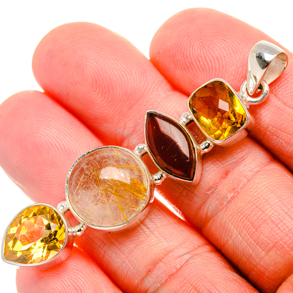 Rutilated Quartz, Baltic Amber, Citrine Pendant 2 3/8" (925 Sterling Silver) PD37471