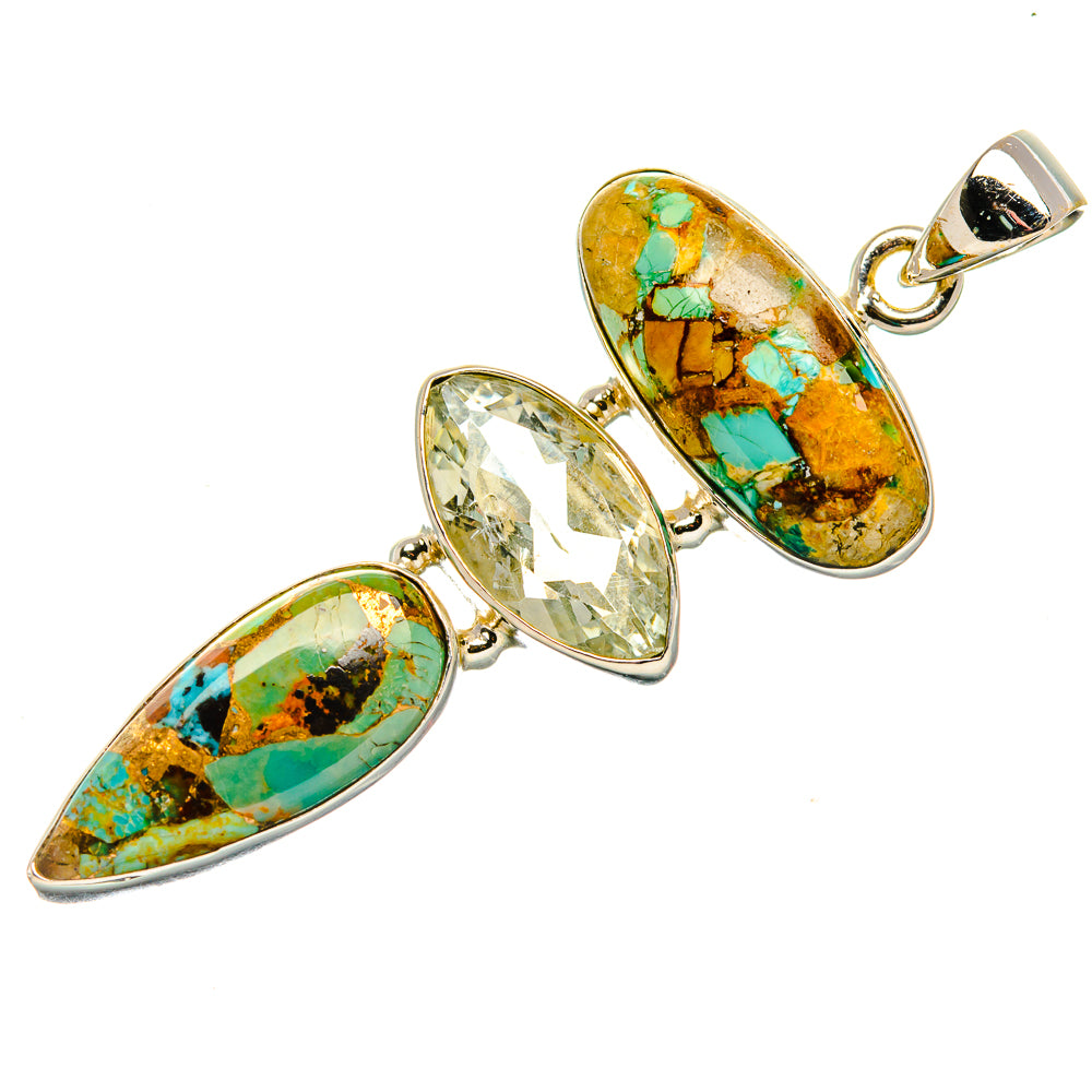 Kingman Mohave Turquoise, White Quartz Pendant 2" (925 Sterling Silver) PD37080