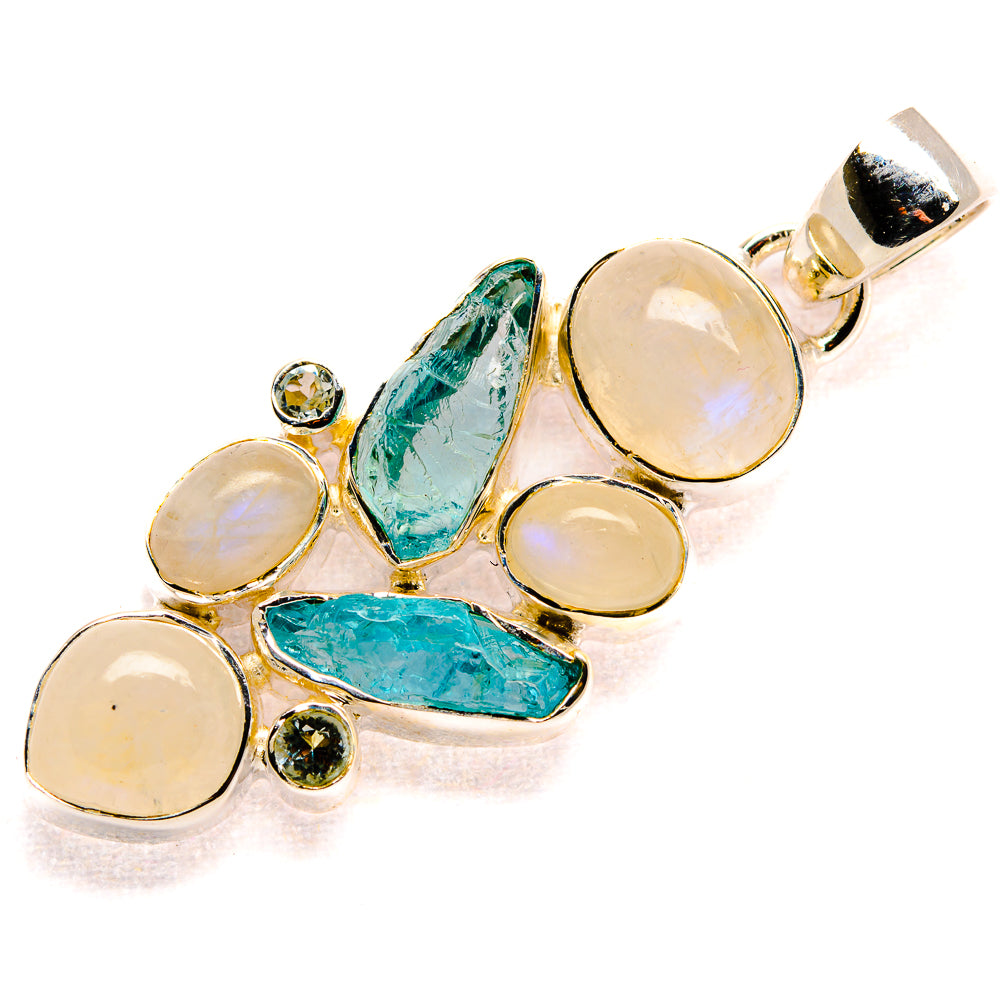 Rainbow Moonstone, Apatite, White Quartz Pendant 1 3/4" (925 Sterling Silver) PD36338