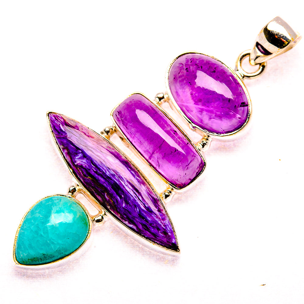 Charoite, Amazonite, Amethyst 925 Sterling Silver Pendant 2 1/4" (925 Sterling Silver) PD37656
