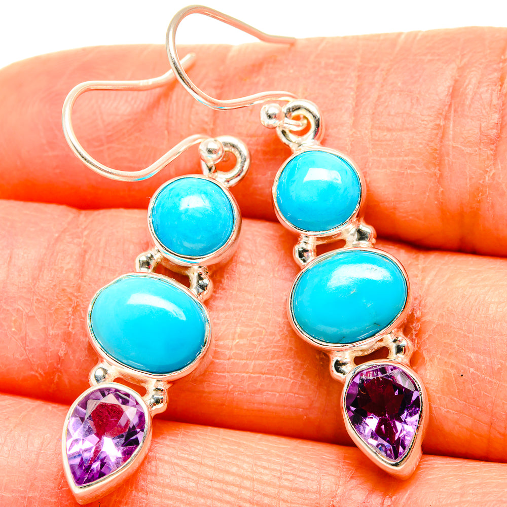 Sleeping Beauty Turquoise, Amethyst Earrings 1 3/4" (925 Sterling Silver) EARR431602