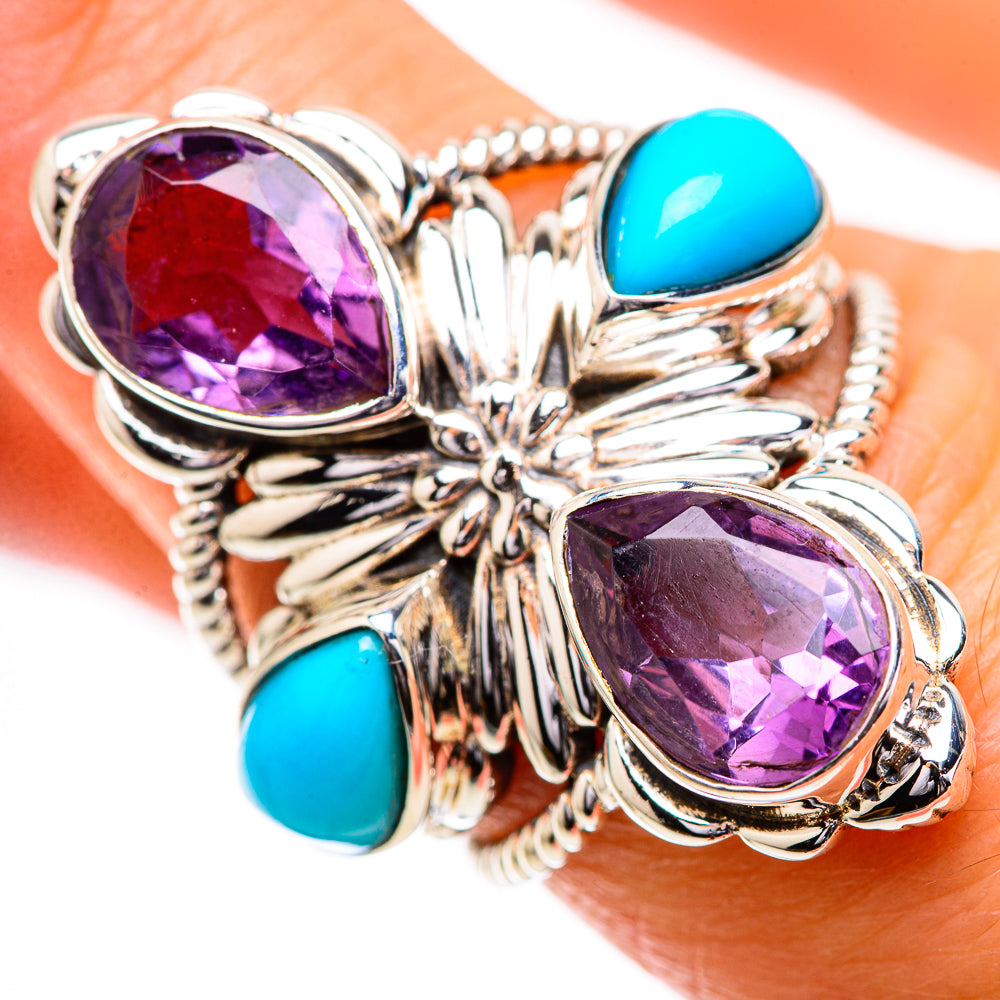 Large Faceted Amethyst, Sleeping Beauty Turquoise Ring Size 7.25 (925 Sterling Silver) RING135965